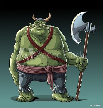 Picture of Big fat troll with axe in standing pose